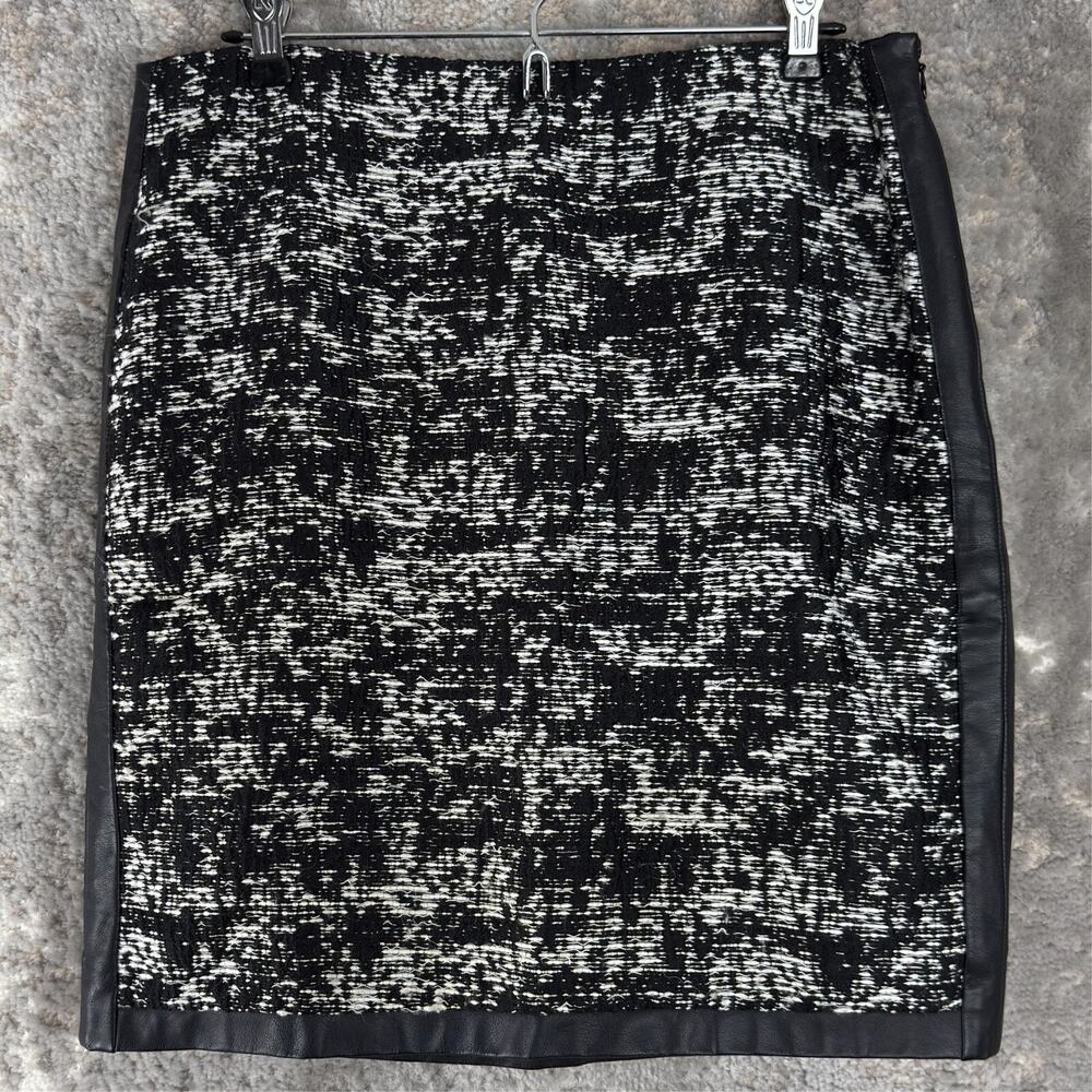 Ann Taylor Size 8 Wool Blend Faux Leather Trim Abstract Mini A Line Skirt Black